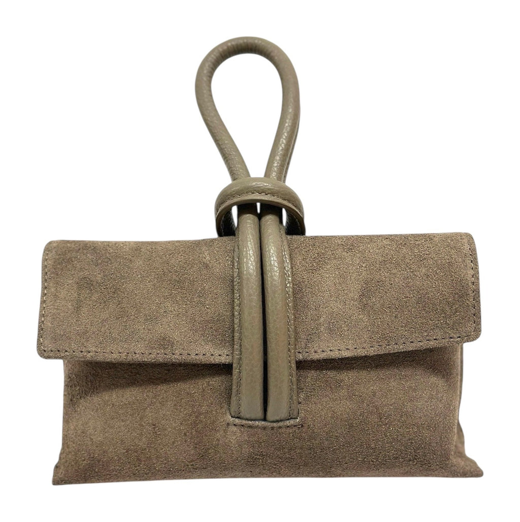 HE1107 Dark Taupe Knot Suede Clutch