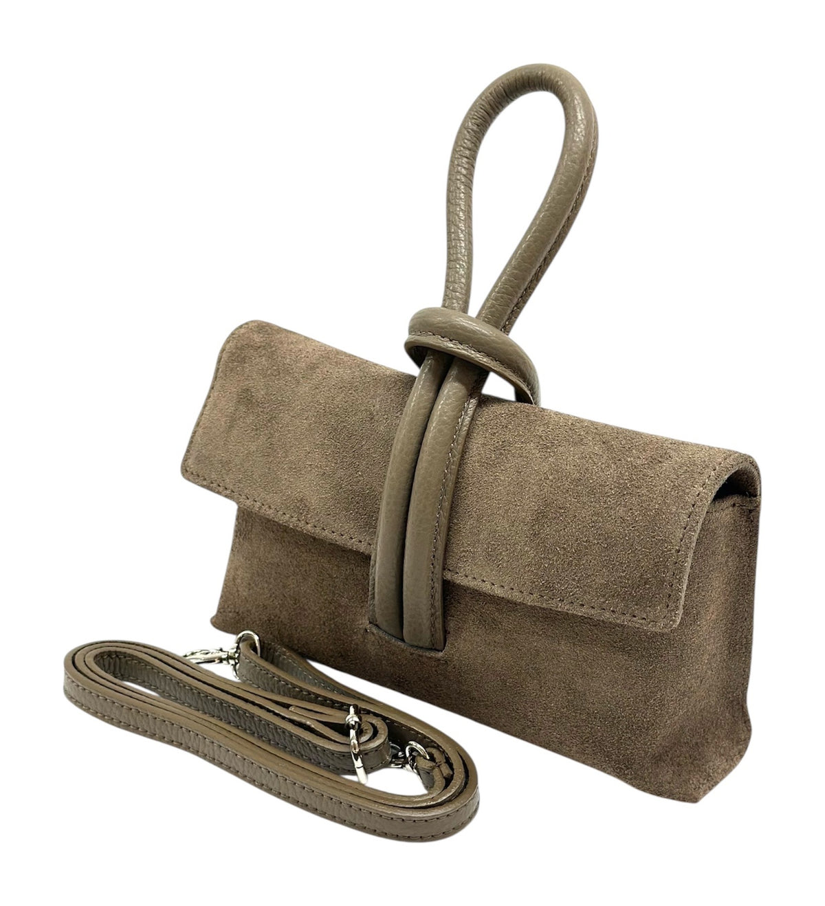 HE1107 Dark Taupe Knot Suede Clutch