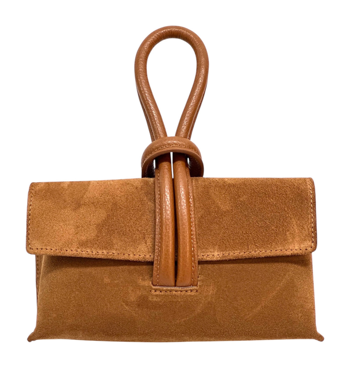HE1108 Dark Tan Knot Suede Clutch
