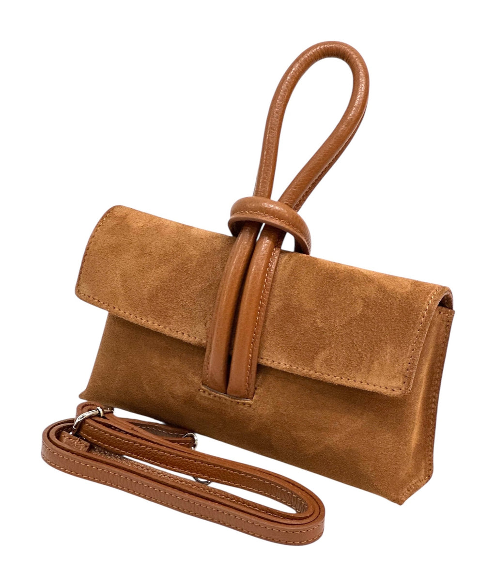 HE1108 Dark Tan Knot Suede Clutch