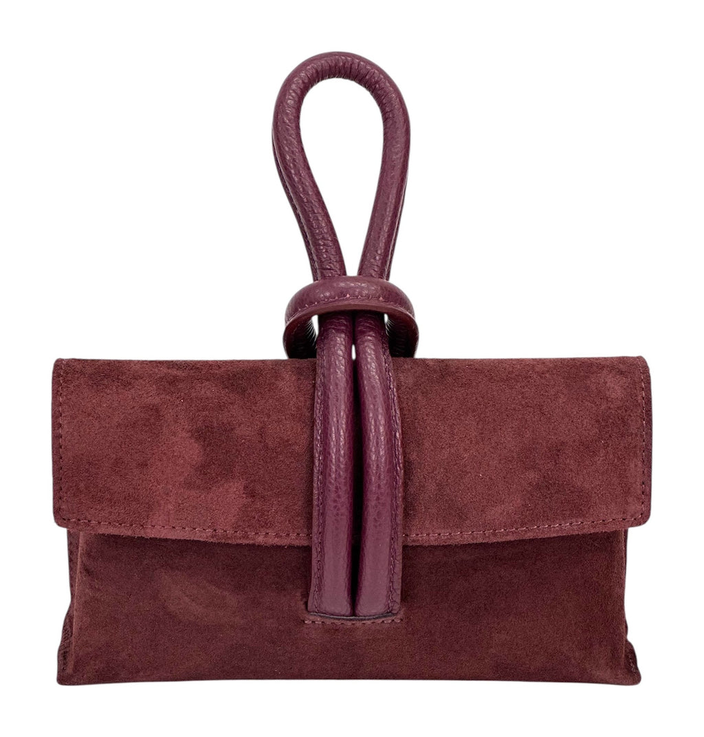 HE1109 Burgundy Knot Suede Clutch