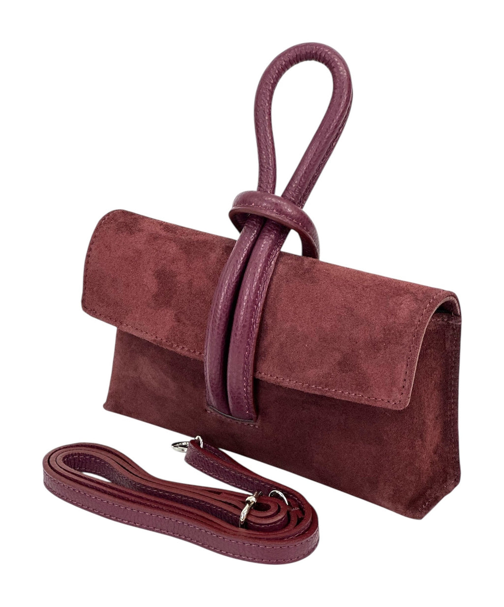HE1109 Burgundy Knot Suede Clutch