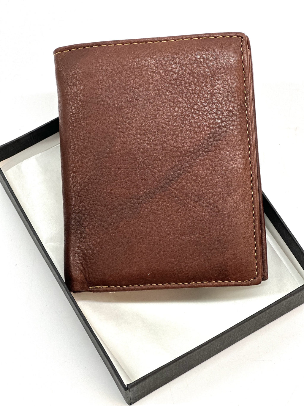HE111 Mahogany Brown Vertical Bifold Wallet