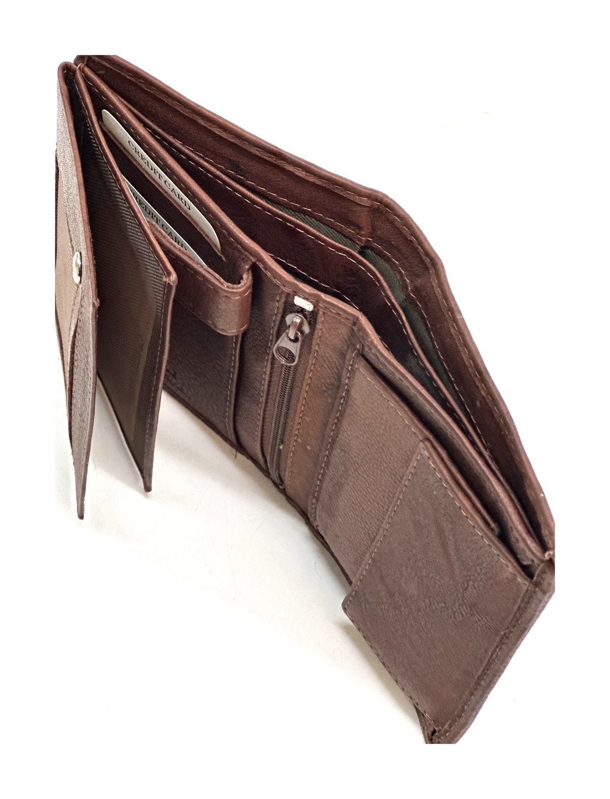 HE111 Mahogany Brown Vertical Bifold Wallet