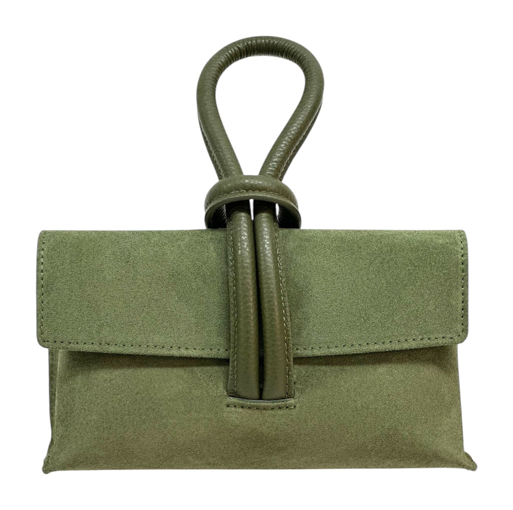 HE1110 Military Green Knot Suede Clutch