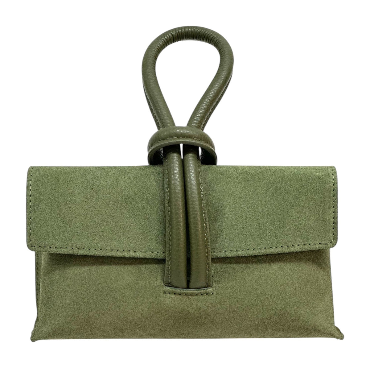 HE1110 Military Green Knot Suede Clutch