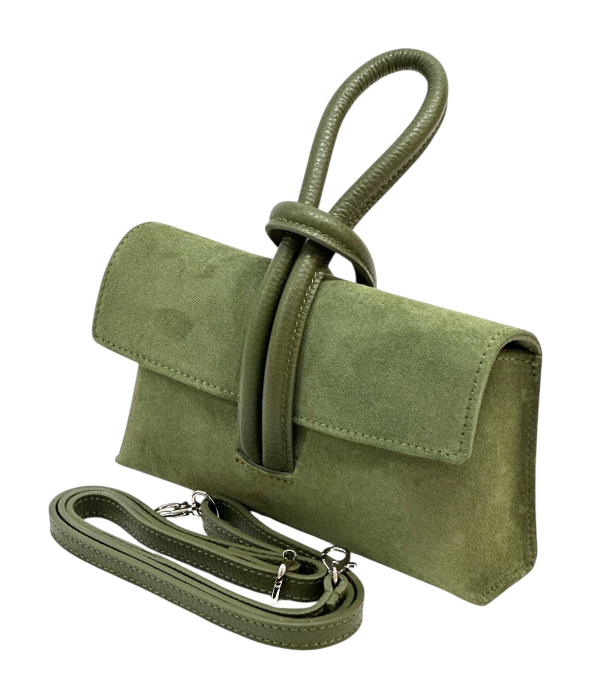 HE1110 Military Green Knot Suede Clutch