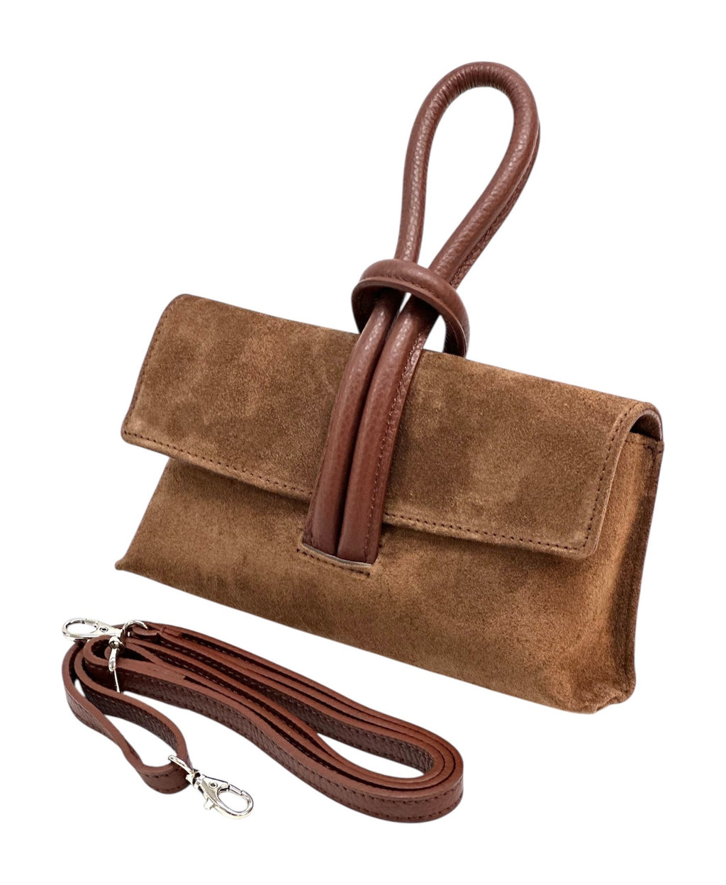 HE1111 Brown Knot Suede Clutch