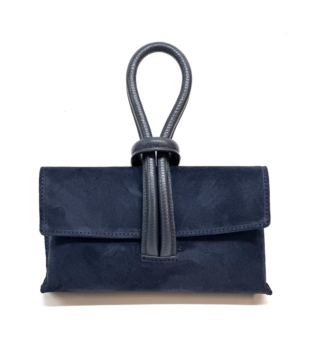 HE1113 Navy Knot Suede Clutch