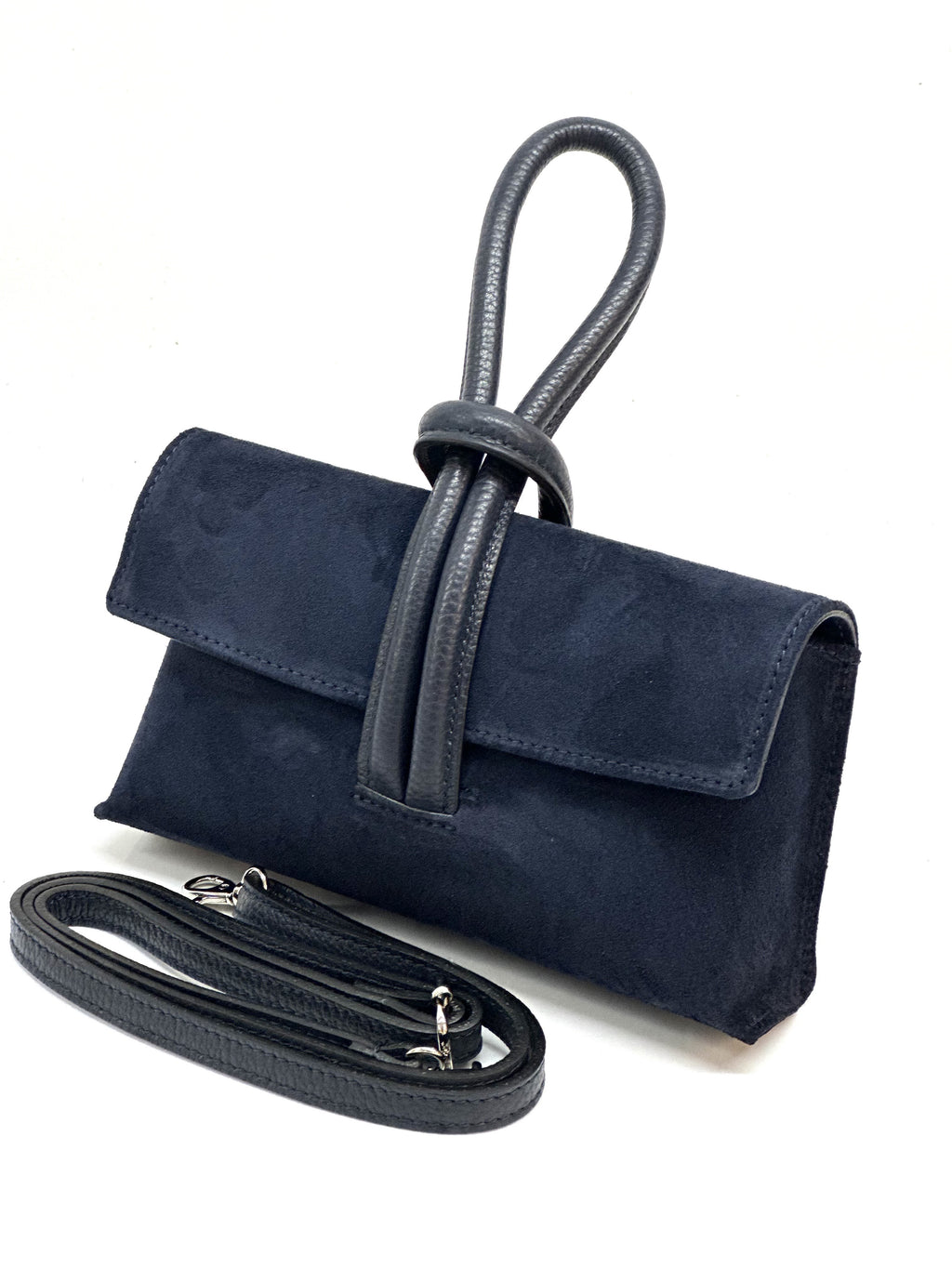 HE1113 Navy Knot Suede Clutch