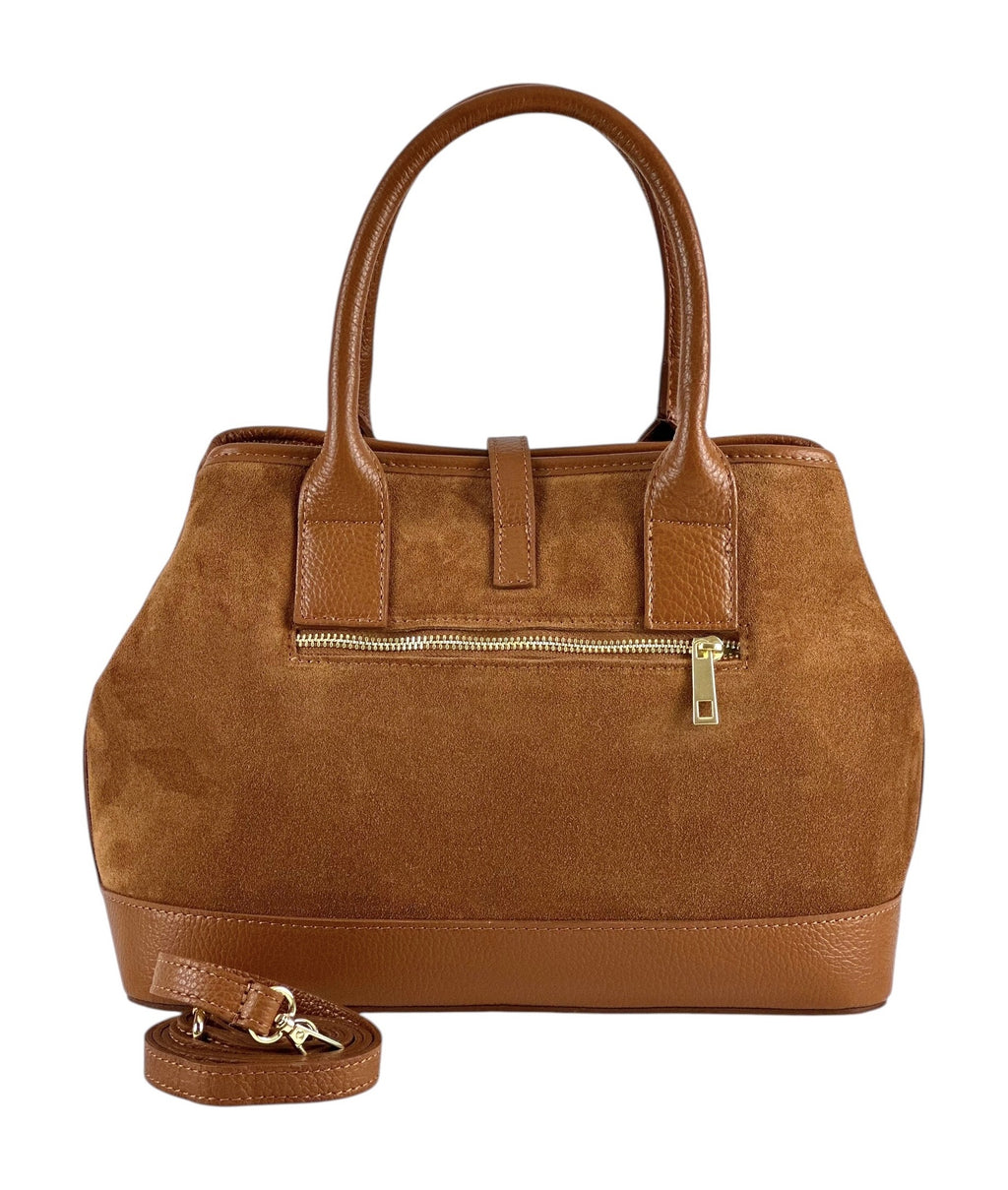 HE1115 Dark Tan Suede Satchel