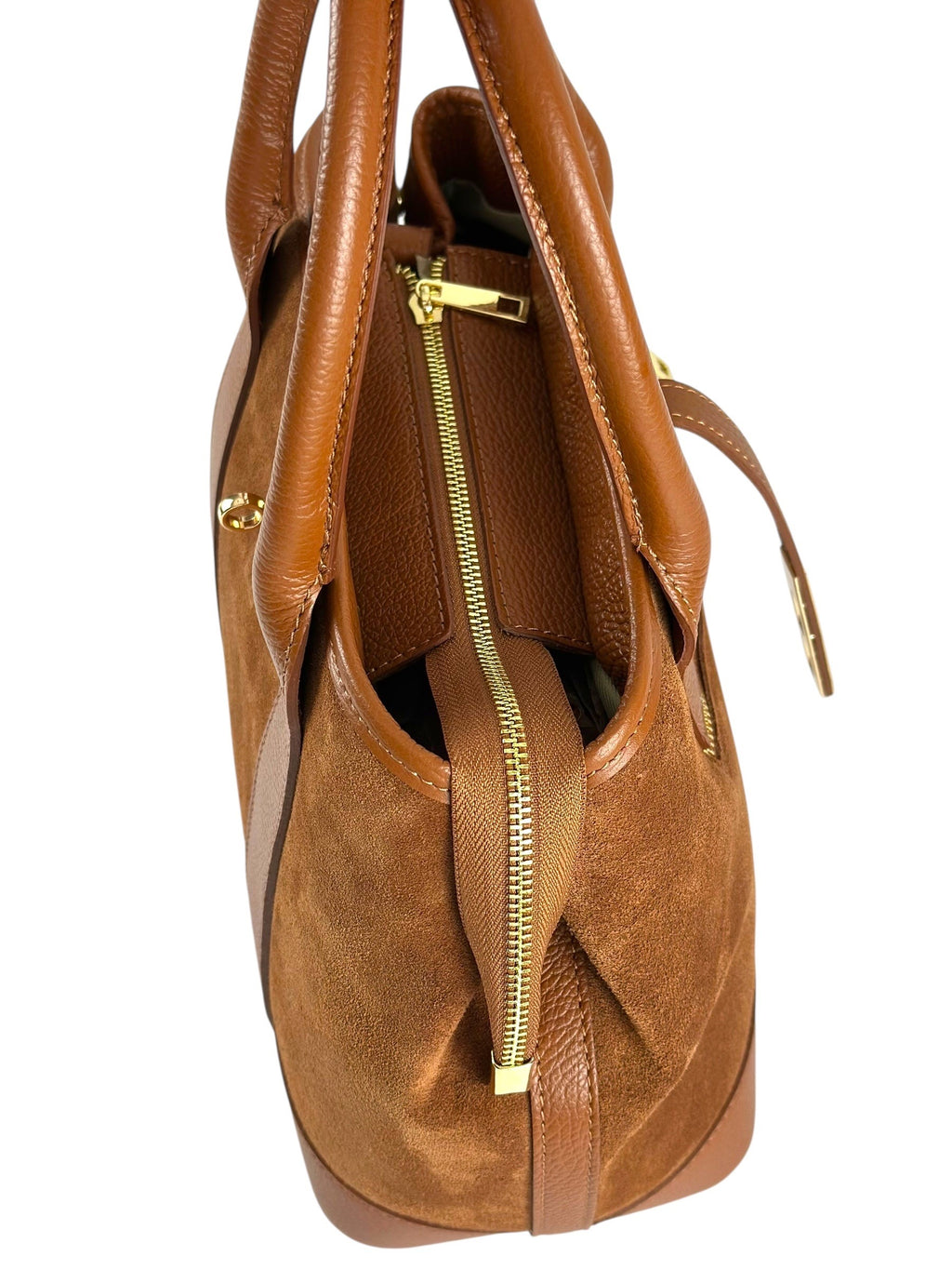 HE1115 Dark Tan Suede Satchel