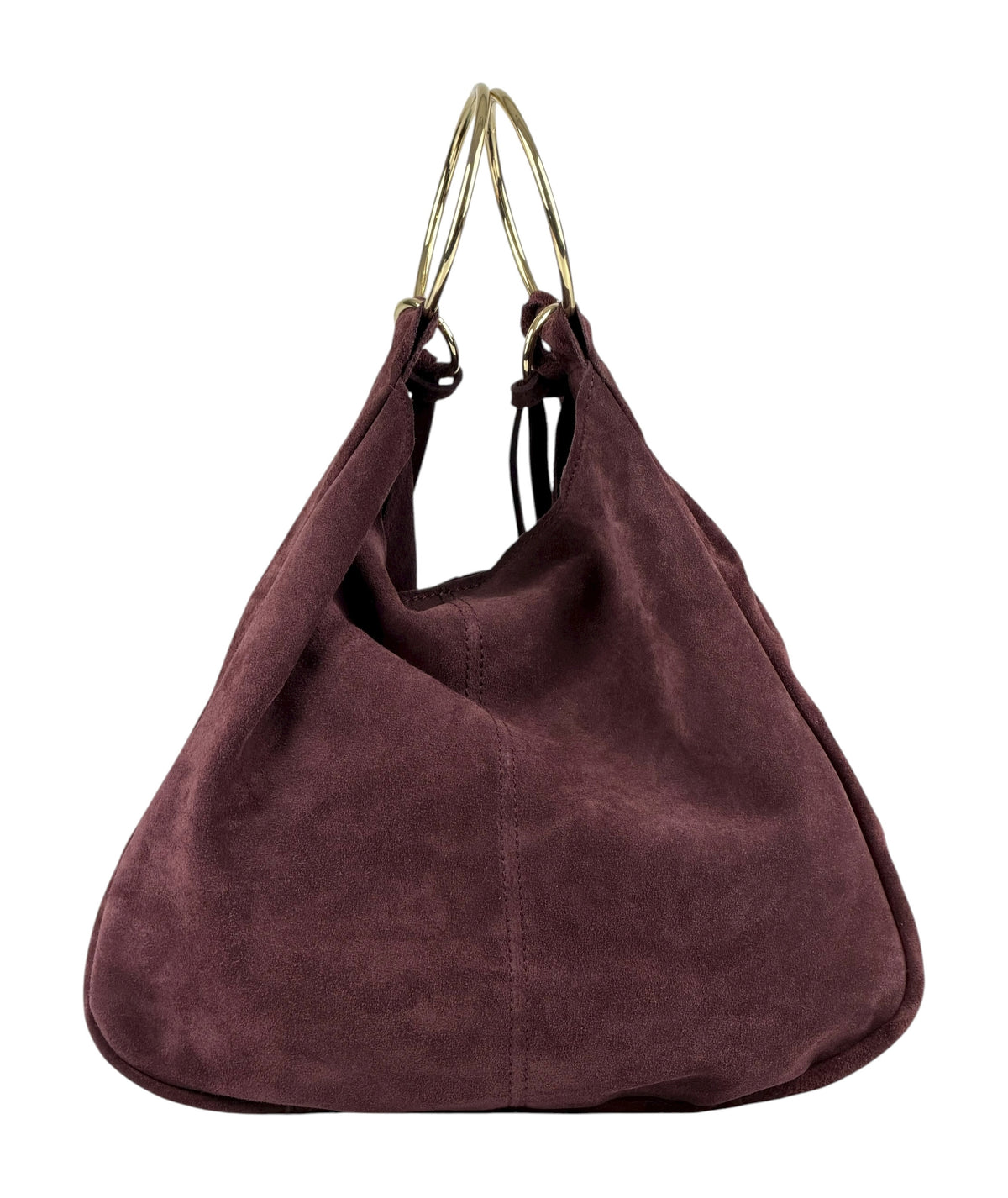 HE1118 Burgundy Ring Handle Suede Hobo Bag