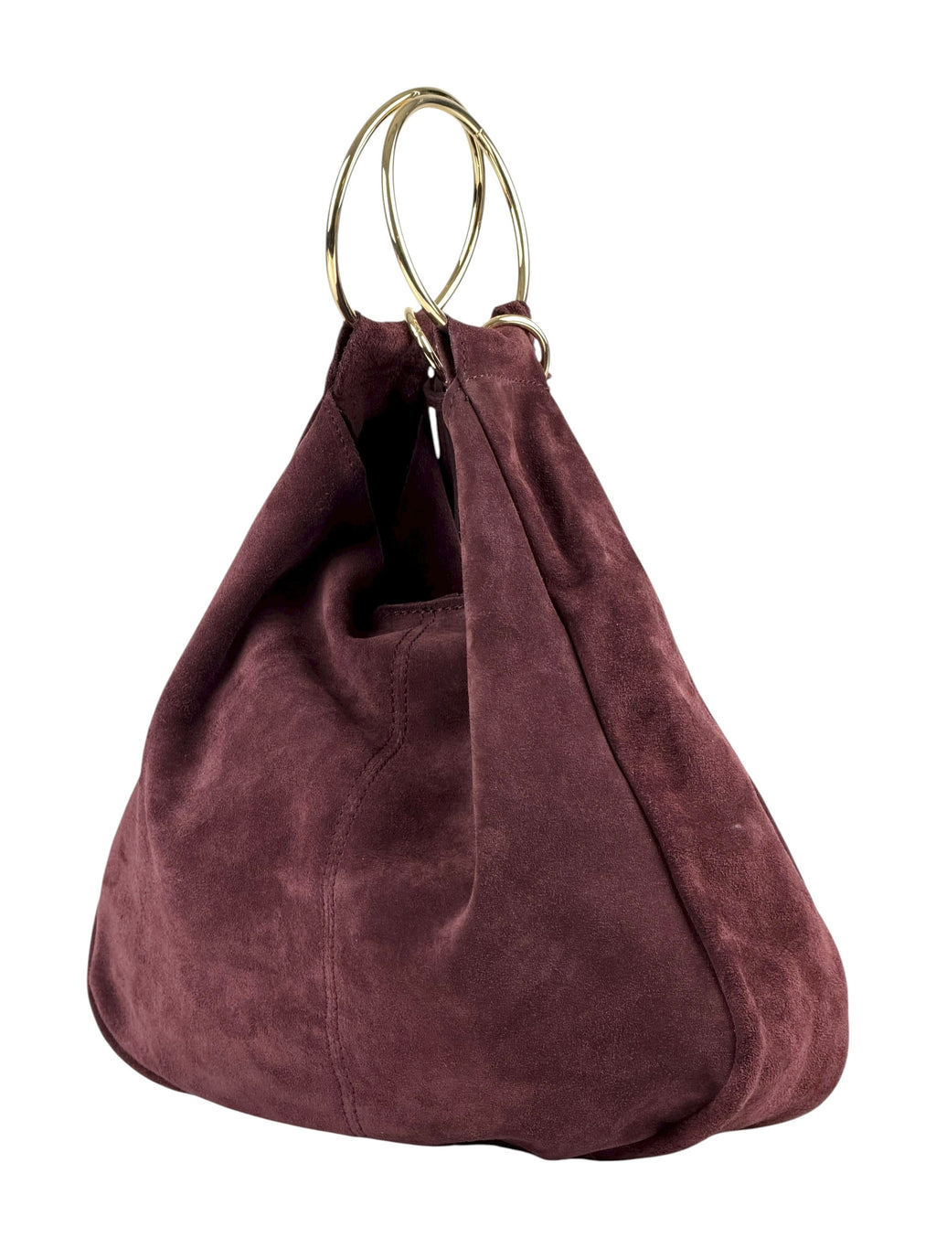 HE1118 Burgundy Ring Handle Suede Hobo Bag
