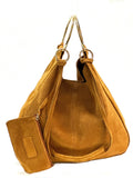 HE1121 Tan Ring Handle Suede Hobo Bag
