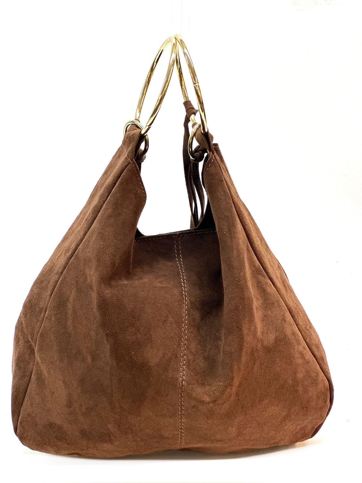 HE1122 Brown Ring Handle Suede Hobo Bag