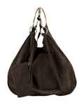 HE1123 Dark Brown Ring Handle Suede Hobo Bag