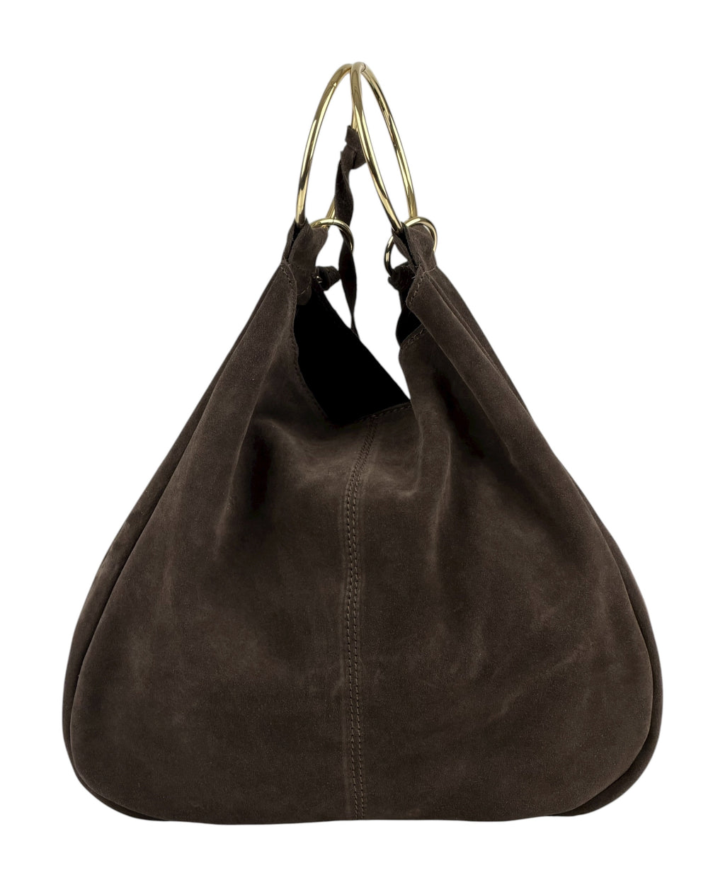 HE1123 Dark Brown Ring Handle Suede Hobo Bag