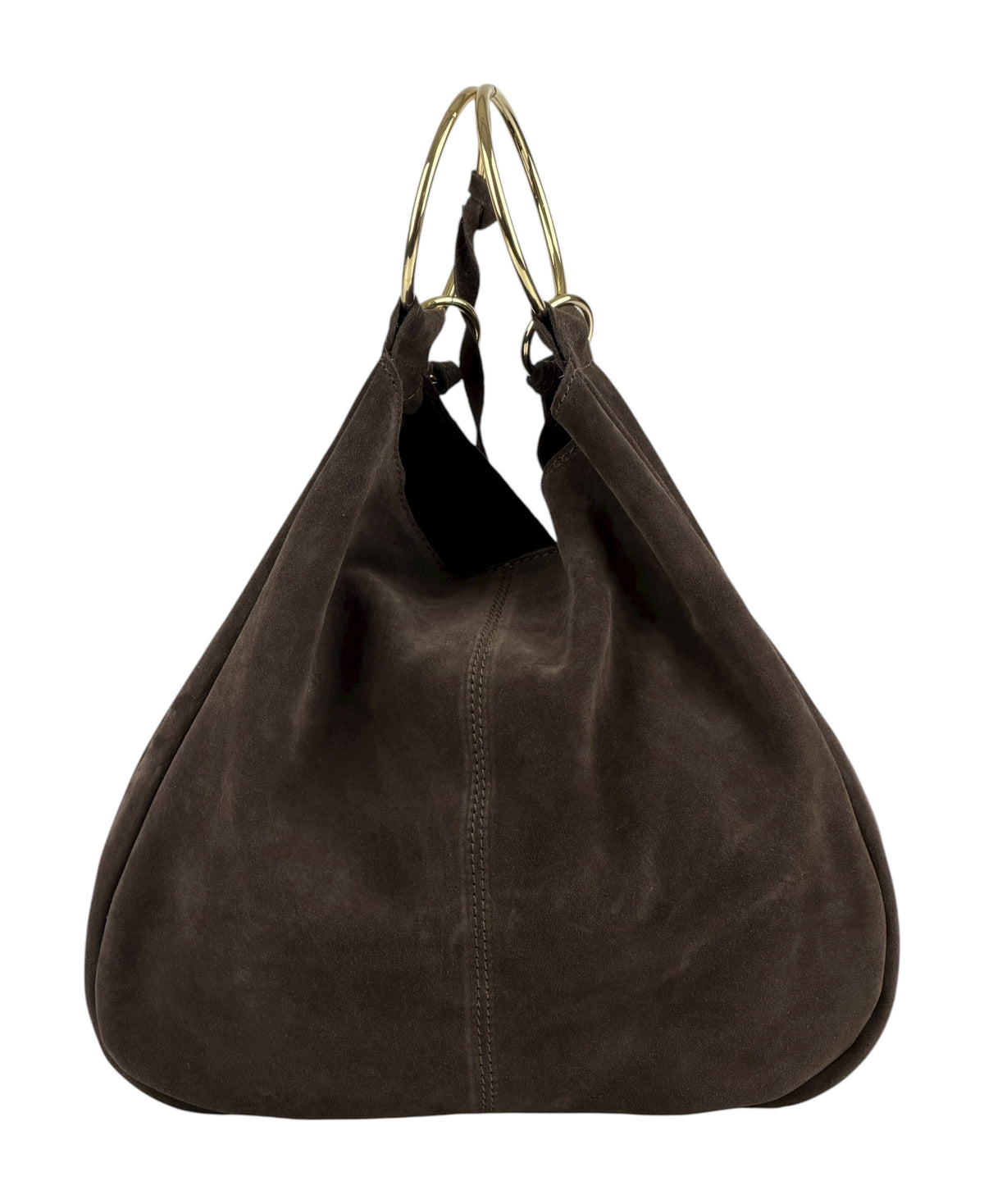 HE1123 Dark Brown Ring Handle Suede Hobo Bag