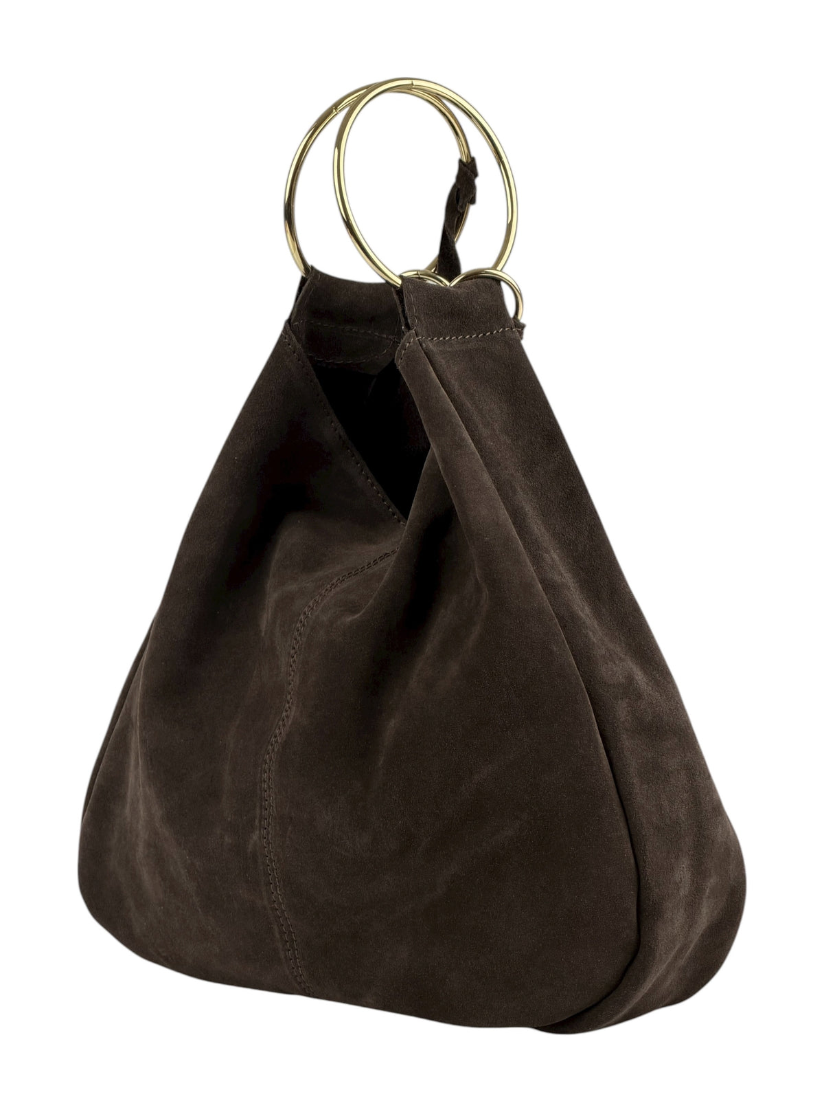HE1123 Dark Brown Ring Handle Suede Hobo Bag