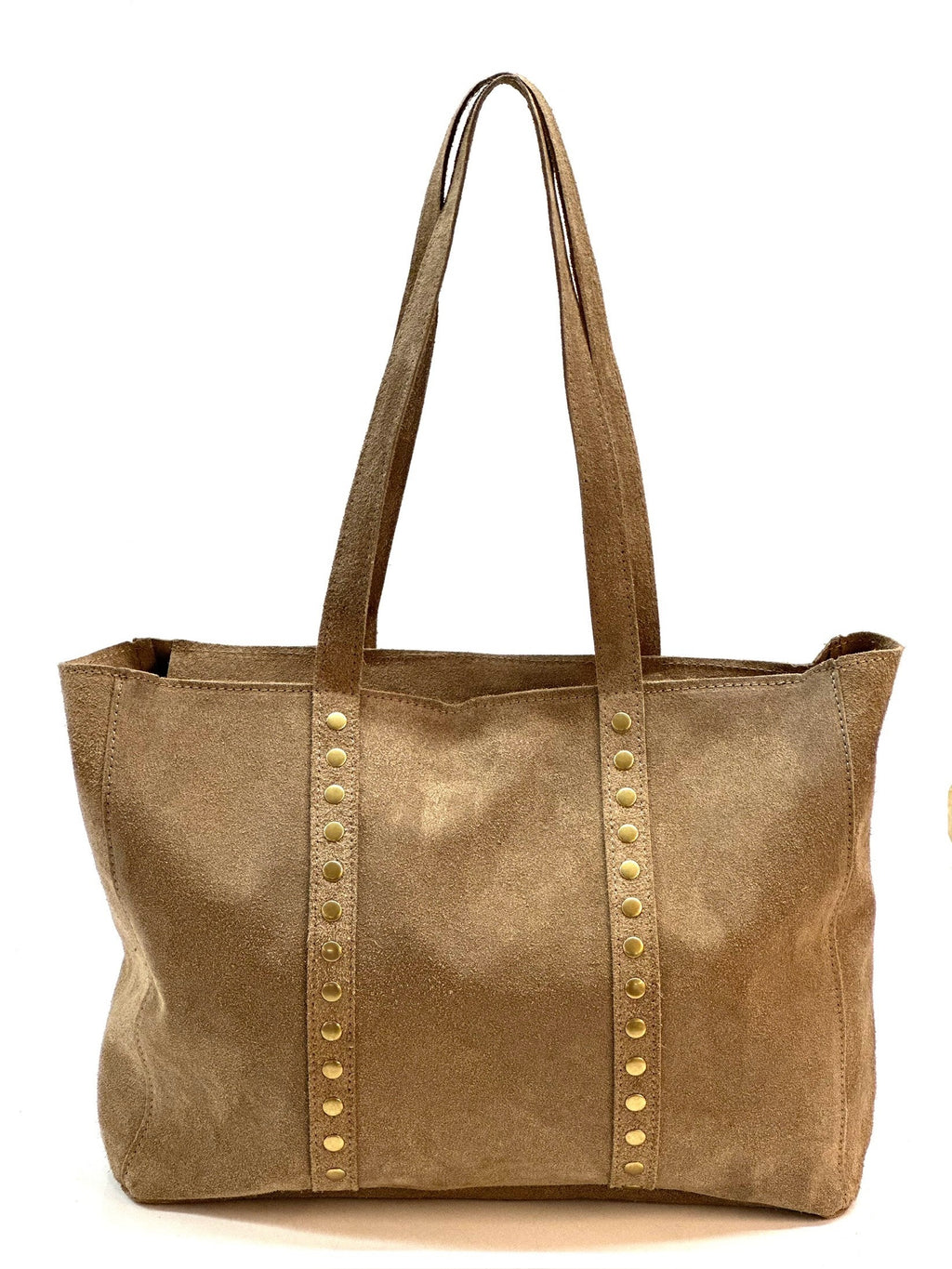 HE1126 Taupe Studded Suede Shopper Bag