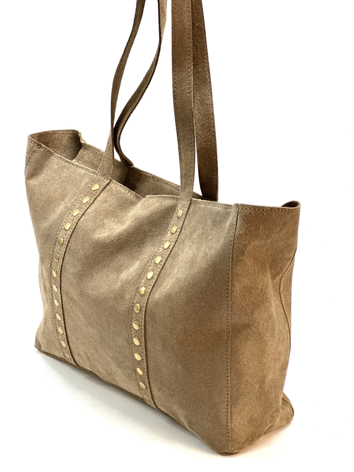 HE1126 Taupe Studded Suede Shopper Bag