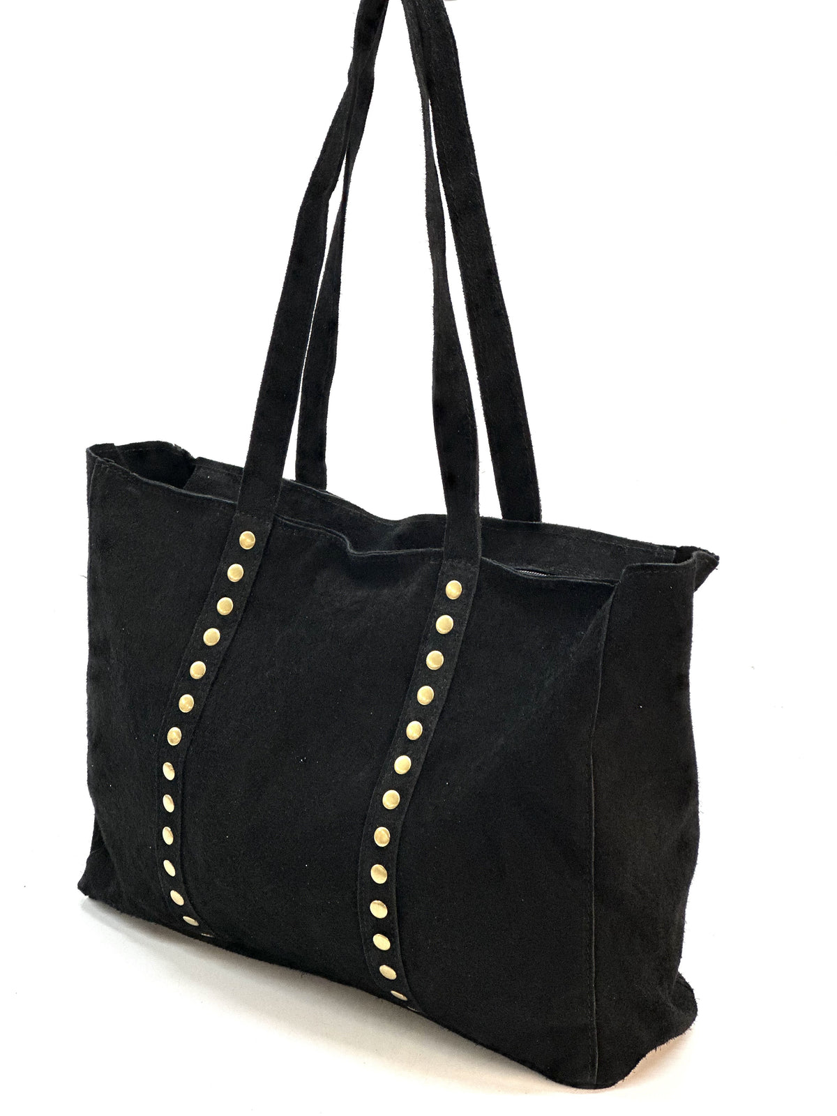 HE1127 Black Studded Suede Shopper Bag