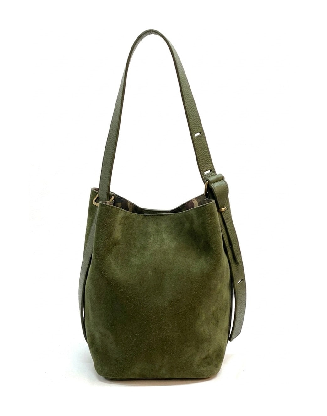 HE1129 Military Green Suede Bucket Bag