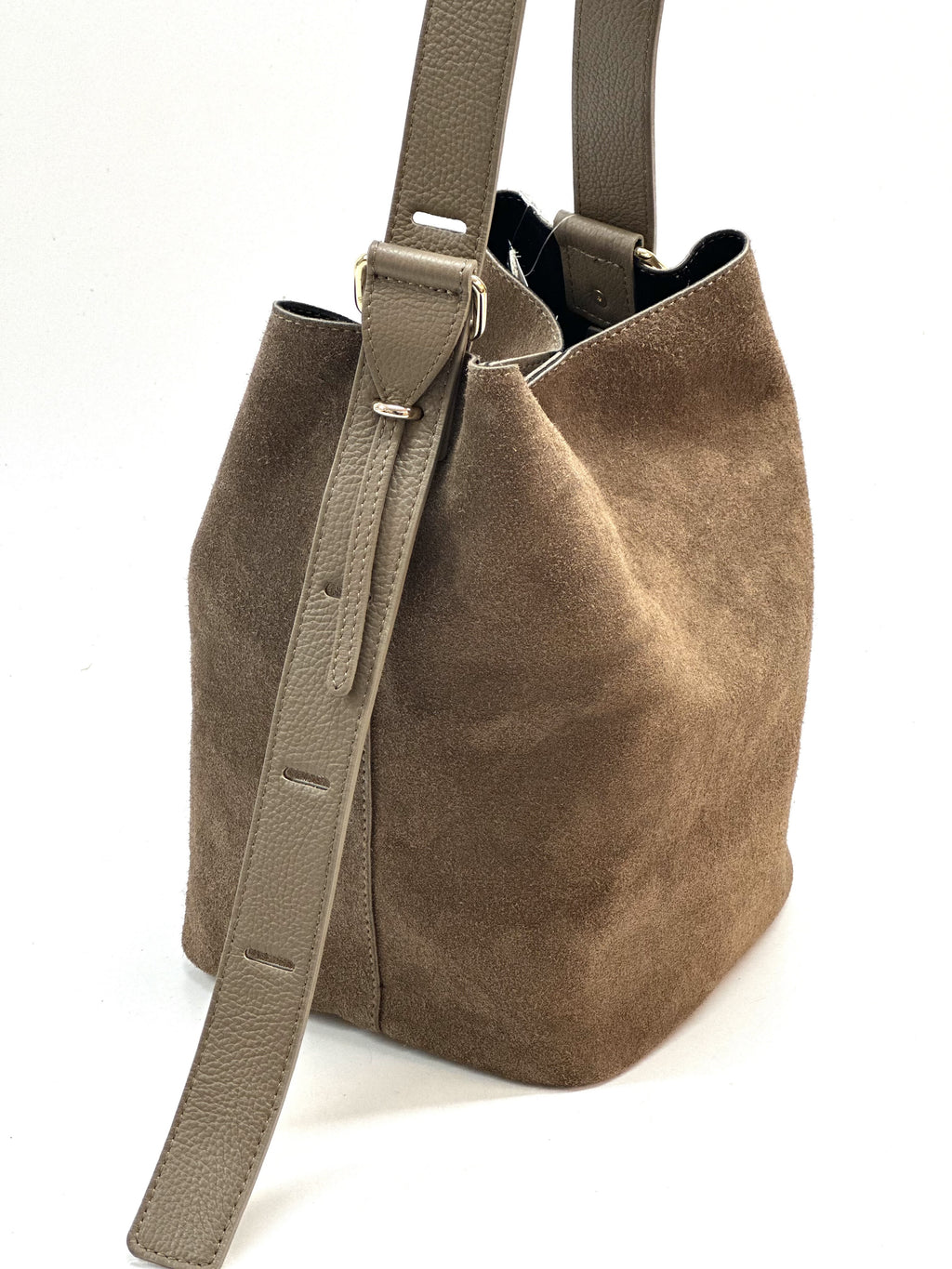 HE1130 Dark Taupe Suede Bucket Bag