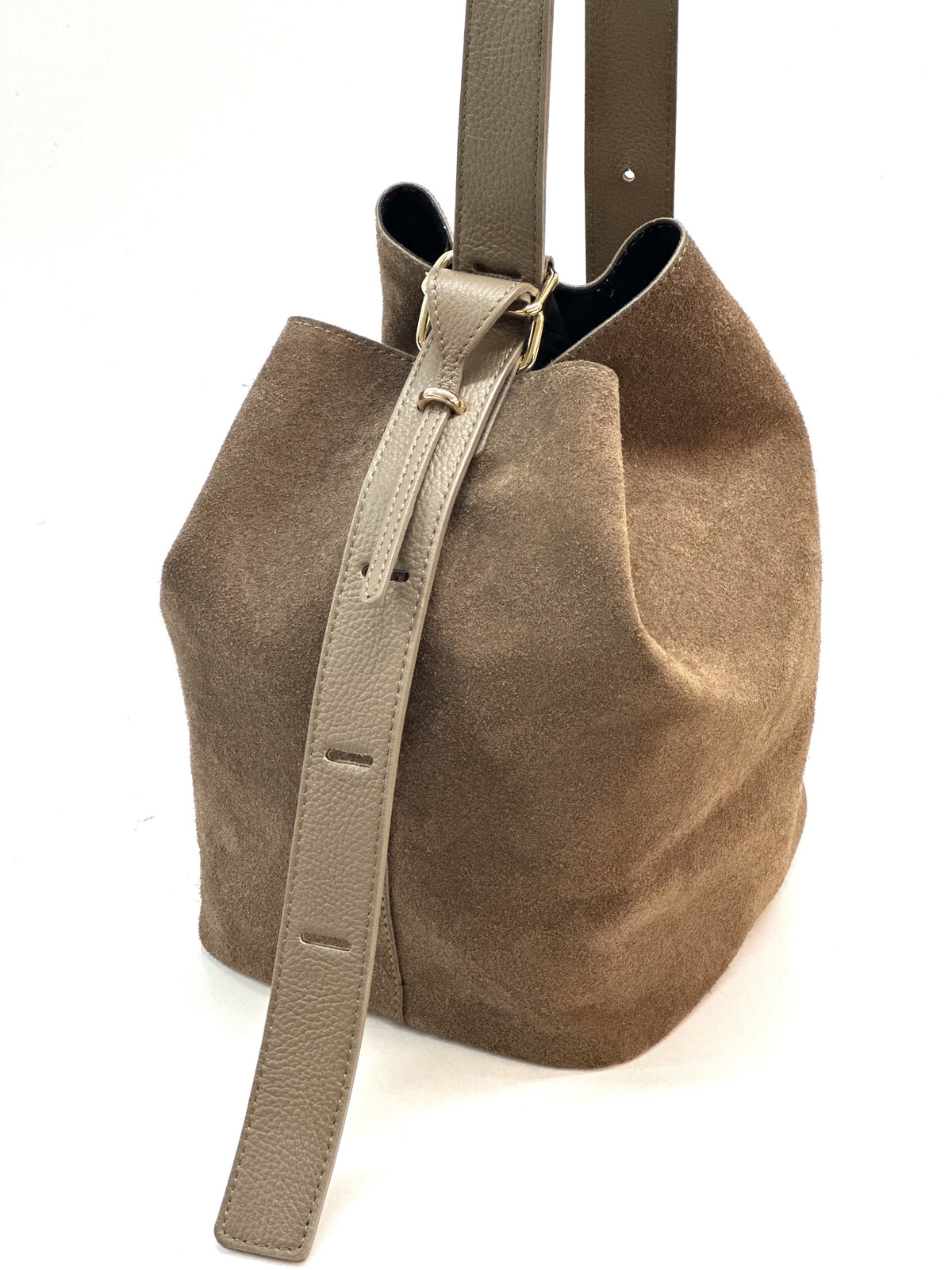 HE1130 Dark Taupe Suede Bucket Bag
