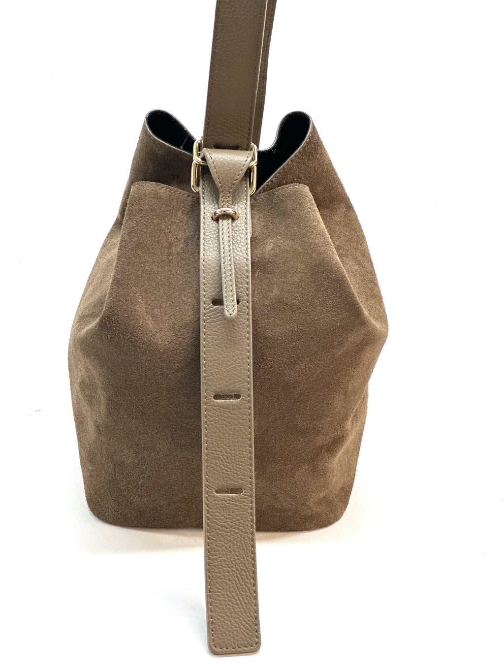 HE1130 Dark Taupe Suede Bucket Bag