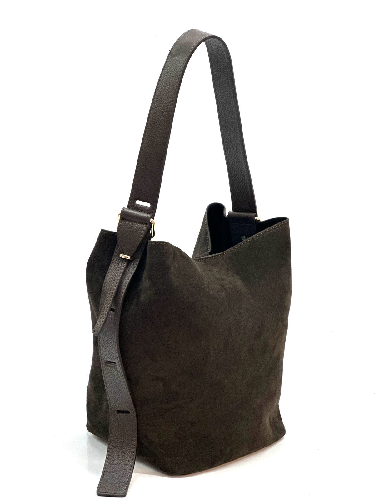 HE1131 Dark Brown Suede Bucket Bag