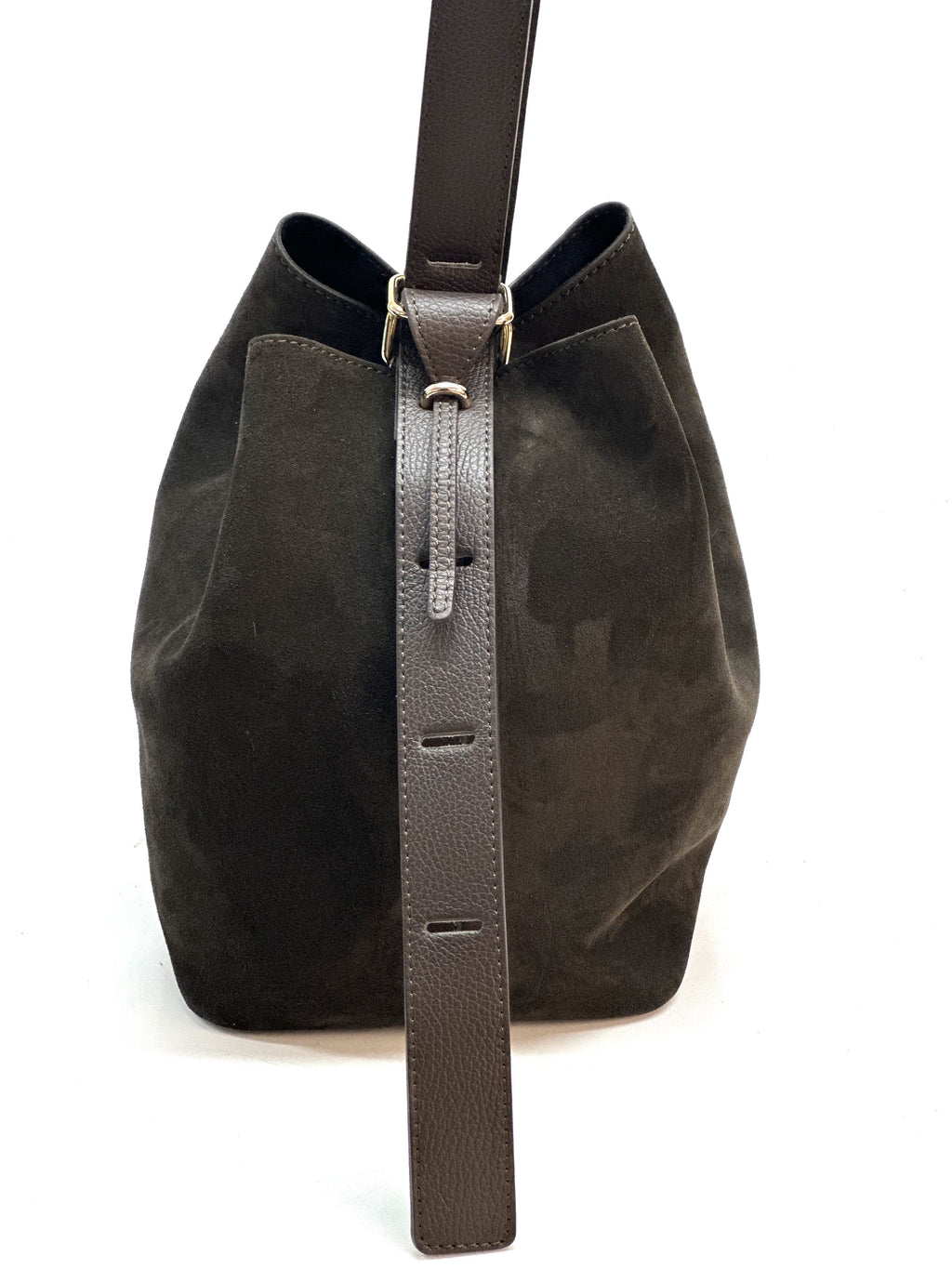 HE1131 Dark Brown Suede Bucket Bag