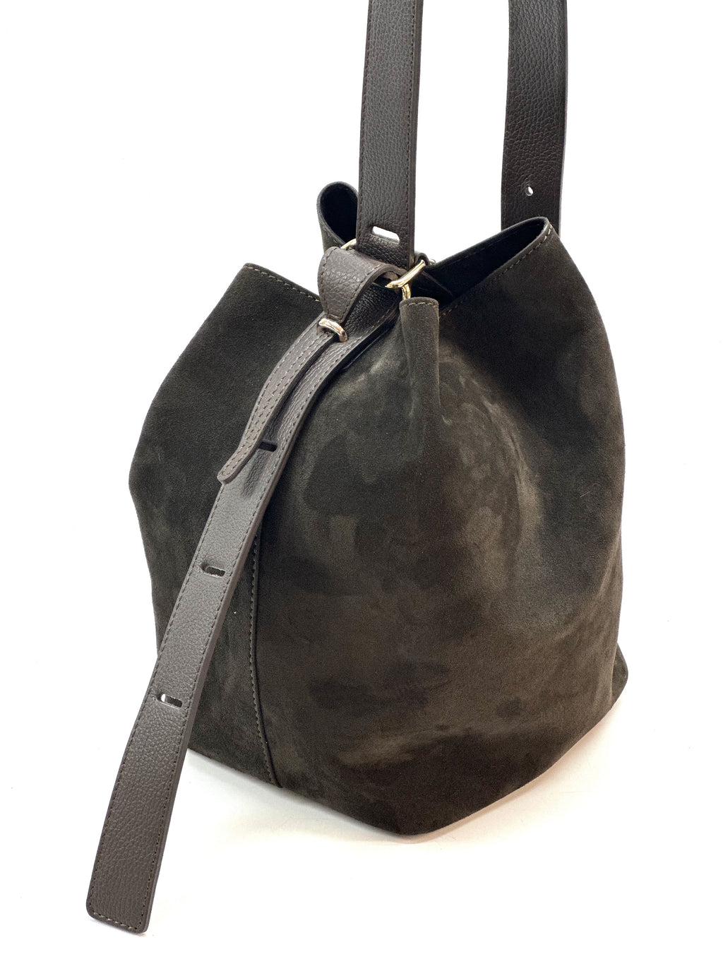 HE1131 Dark Brown Suede Bucket Bag