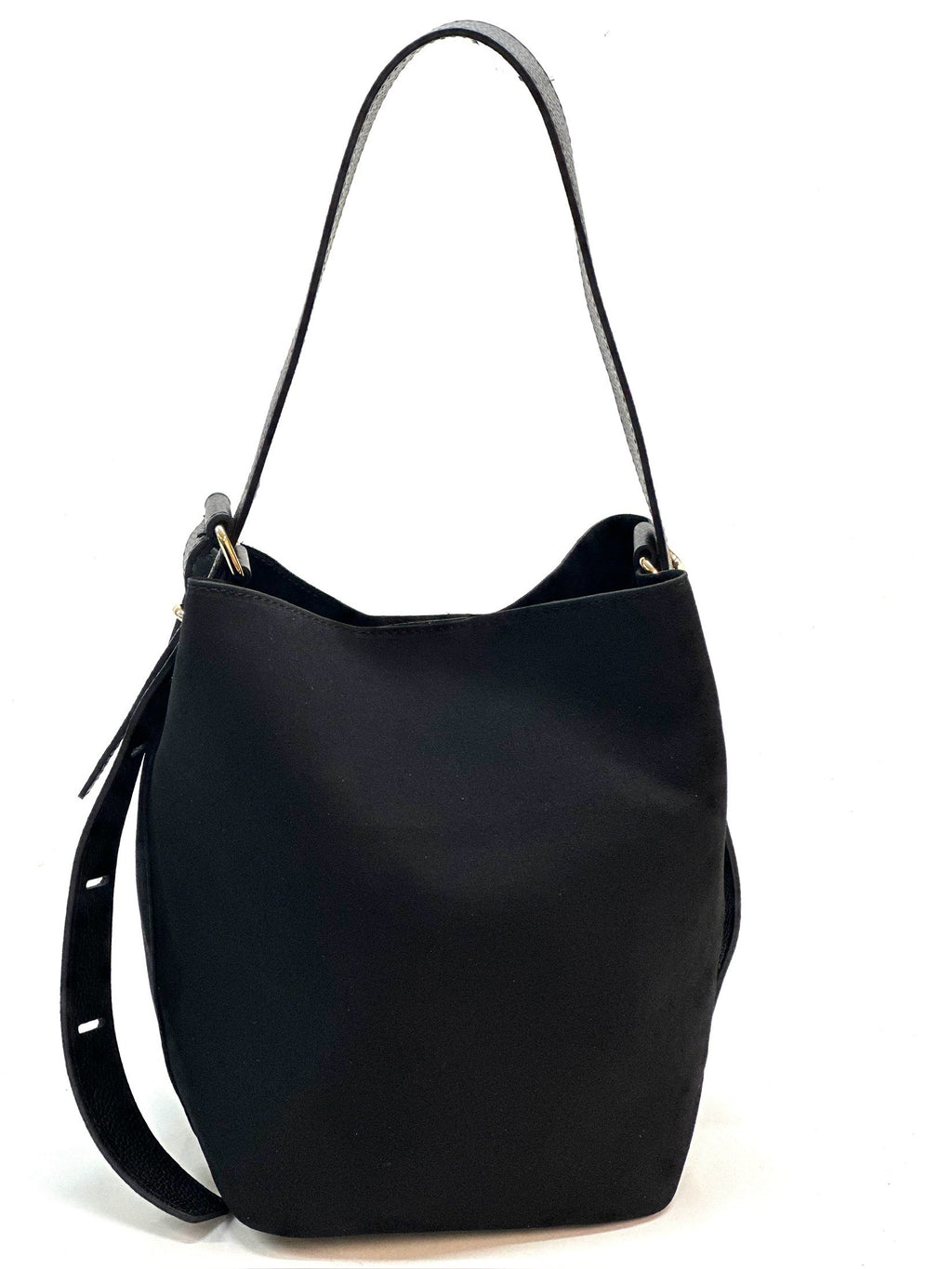 HE1132 Black Suede Bucket Bag