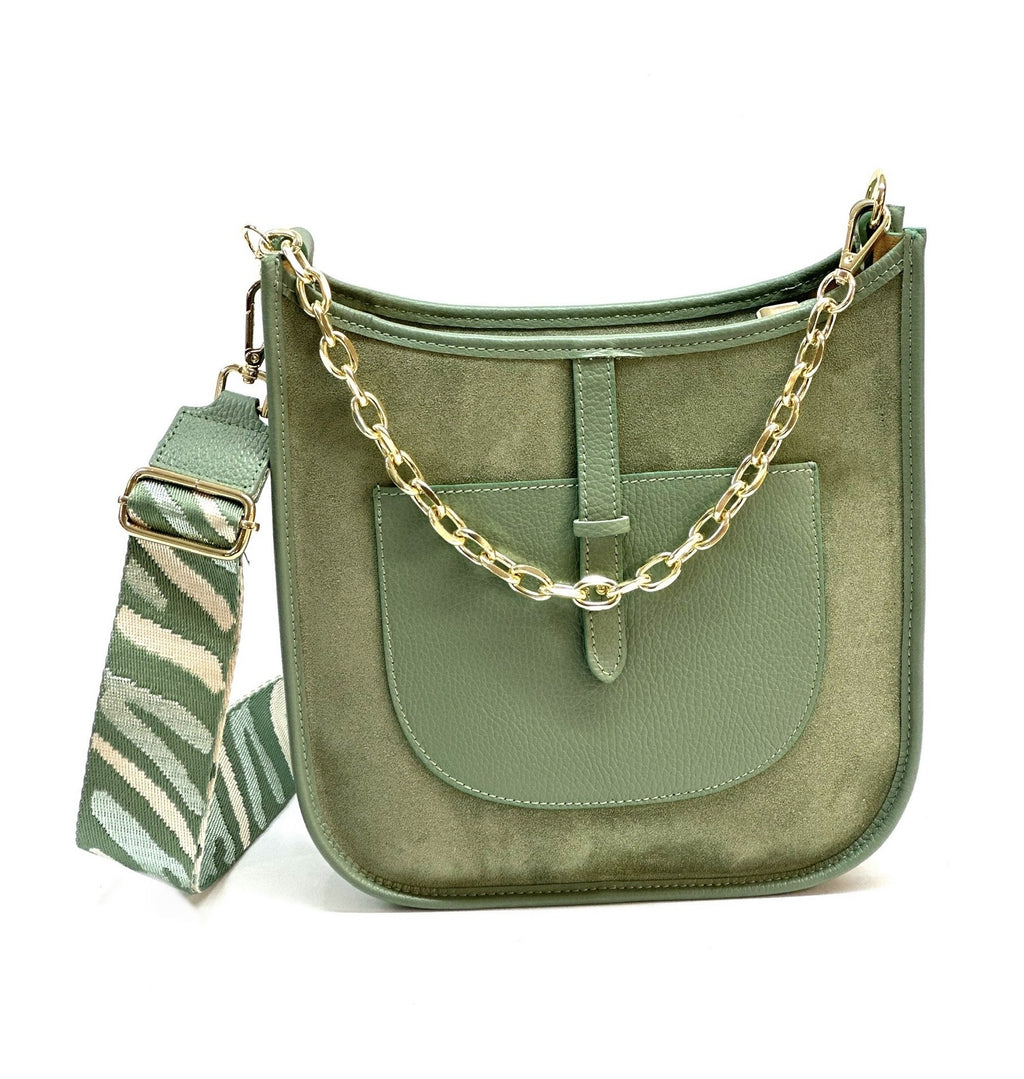 HE1133 Sage Green Chain Suede Crossbody Bag