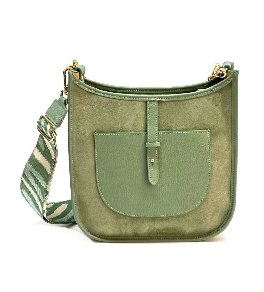 HE1133 Sage Green Chain Suede Crossbody Bag