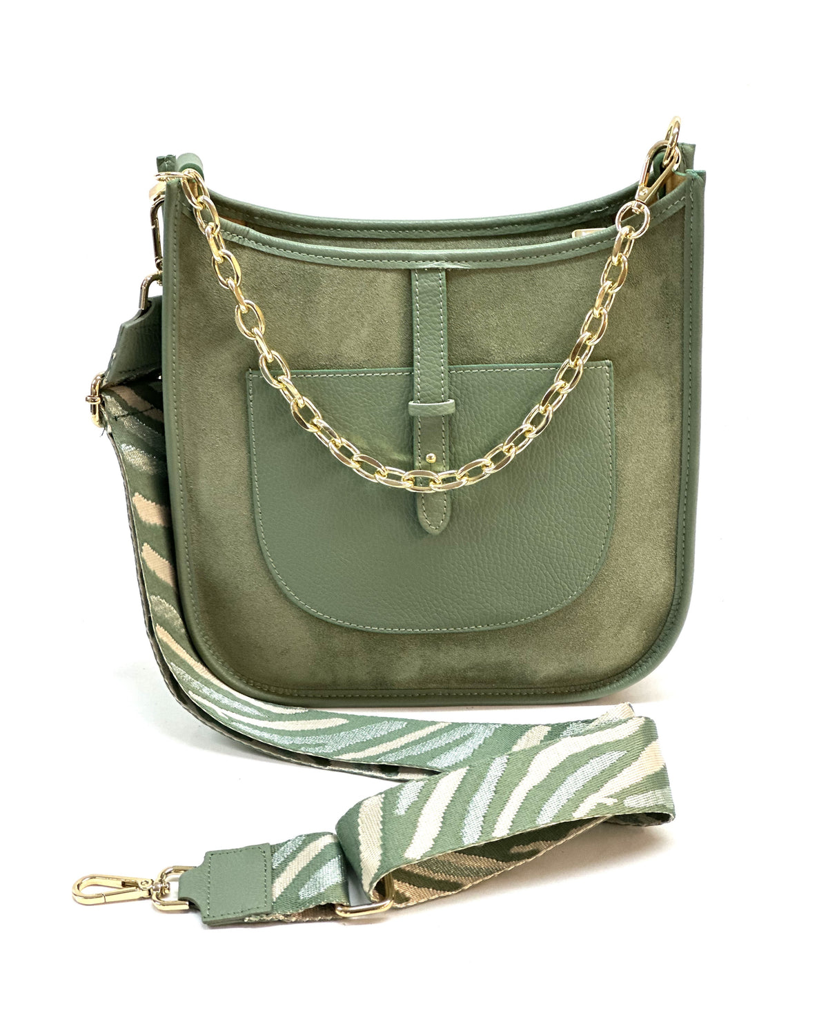 HE1133 Sage Green Chain Suede Crossbody Bag