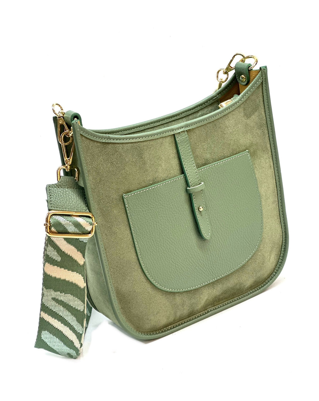 HE1133 Sage Green Chain Suede Crossbody Bag