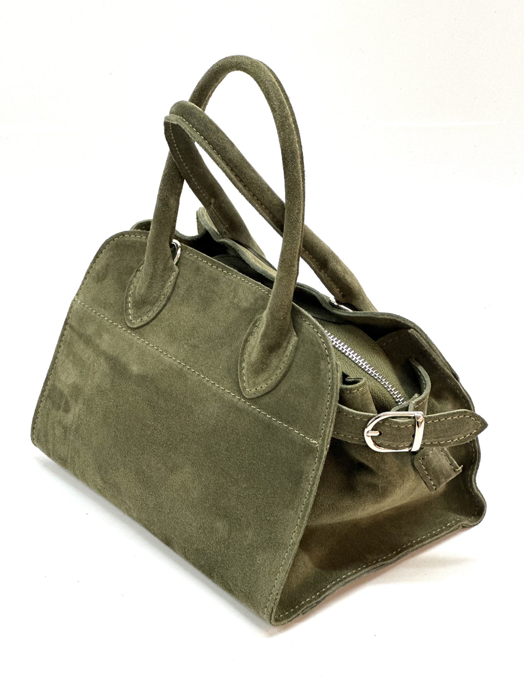 HE1134 Military Green Suede Top Handle Bag