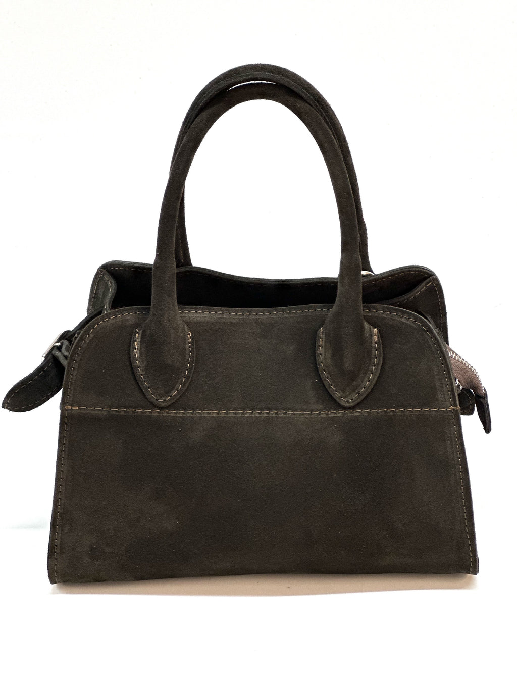 HE1135 Dark Brown Suede Top Handle Bag