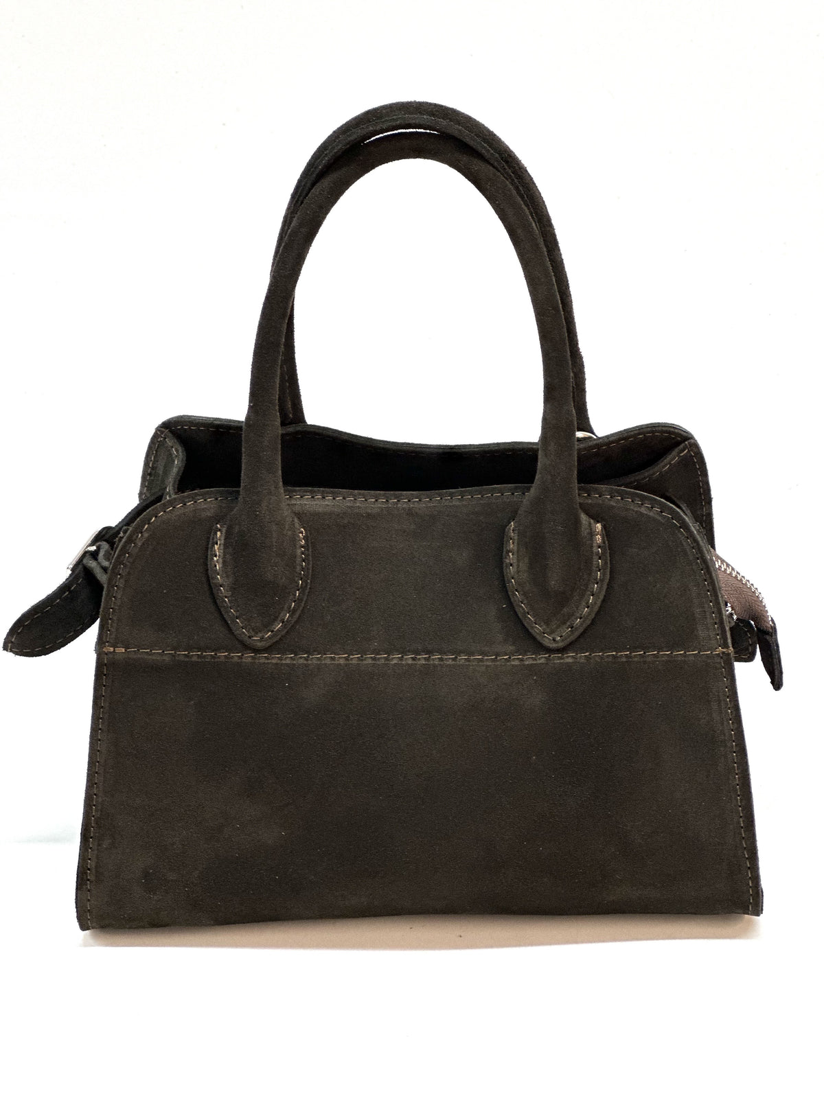 HE1135 Dark Brown Suede Top Handle Bag