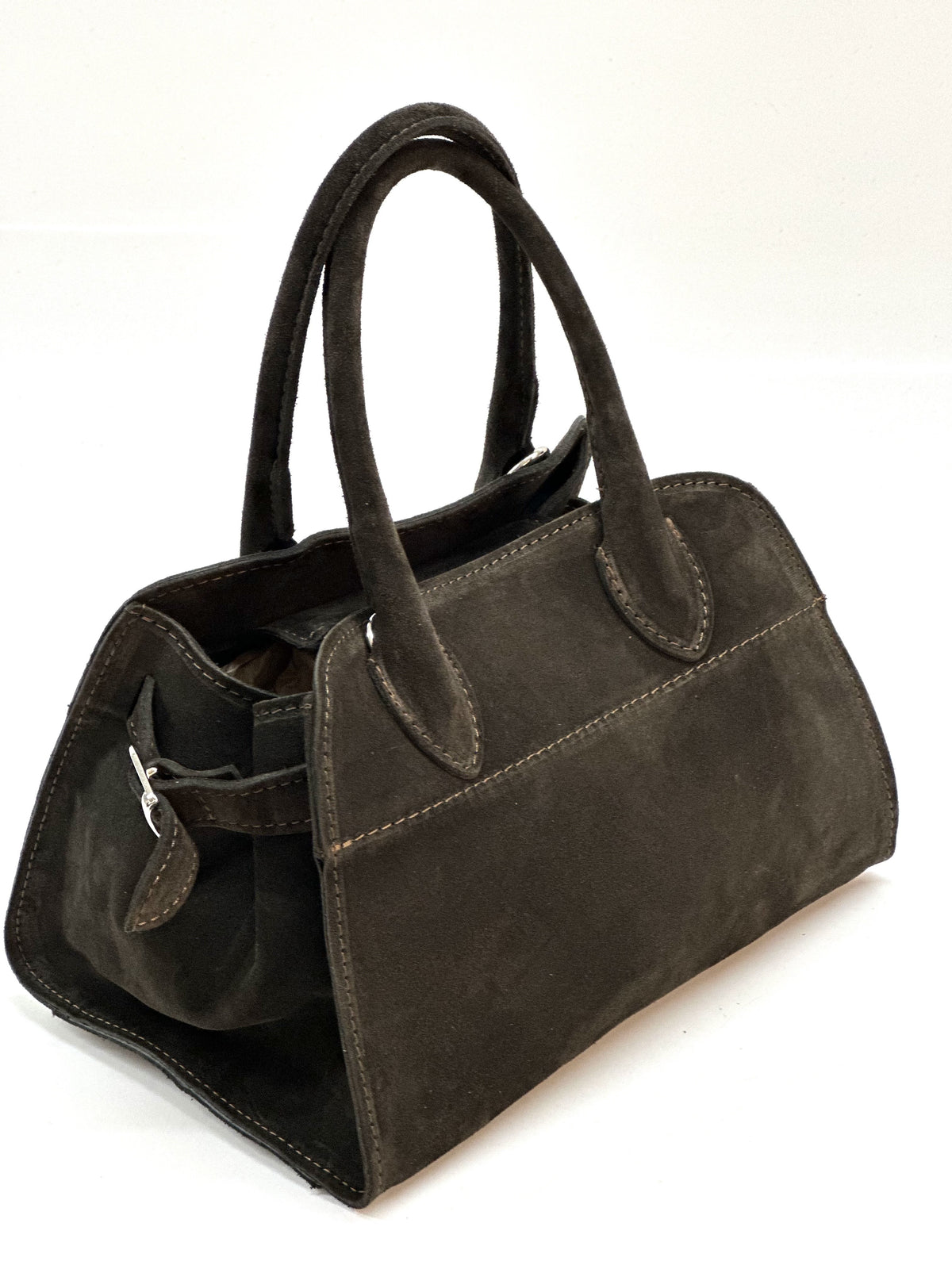 HE1135 Dark Brown Suede Top Handle Bag