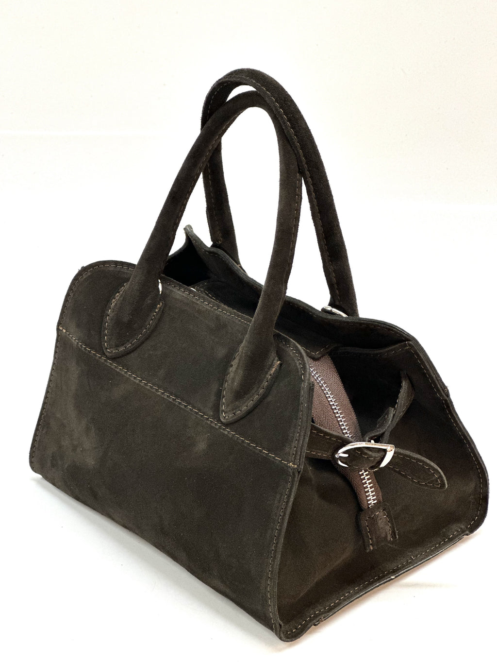 HE1135 Dark Brown Suede Top Handle Bag