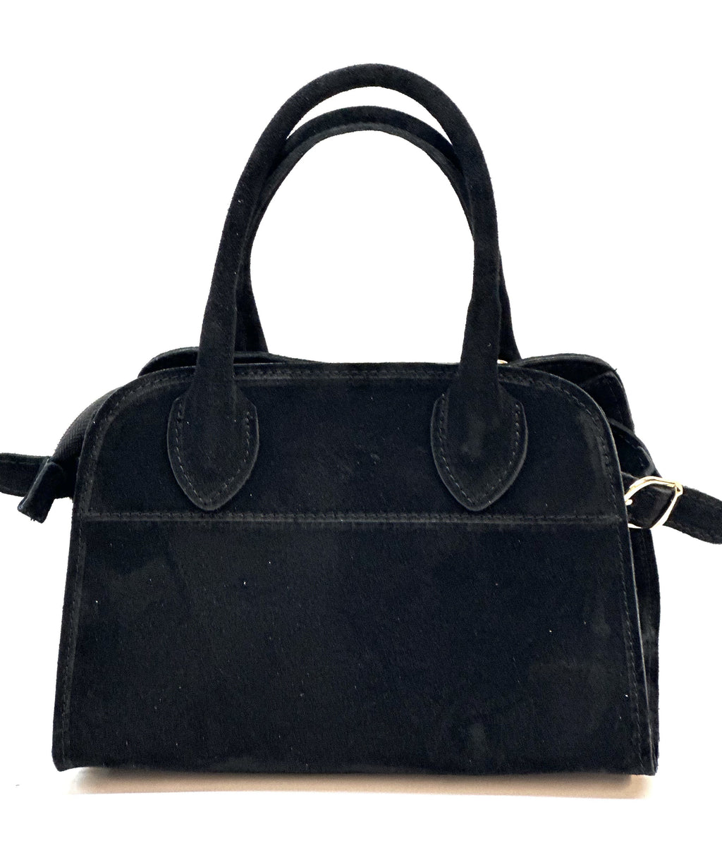 HE1136 Black Suede Top Handle Bag