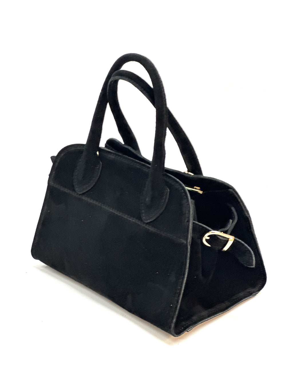 HE1136 Black Suede Top Handle Bag