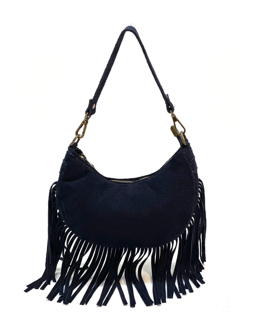 HE1138 Navy Fringe Suede Hobo Bag