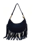 HE1138 Navy Fringe Suede Hobo Bag