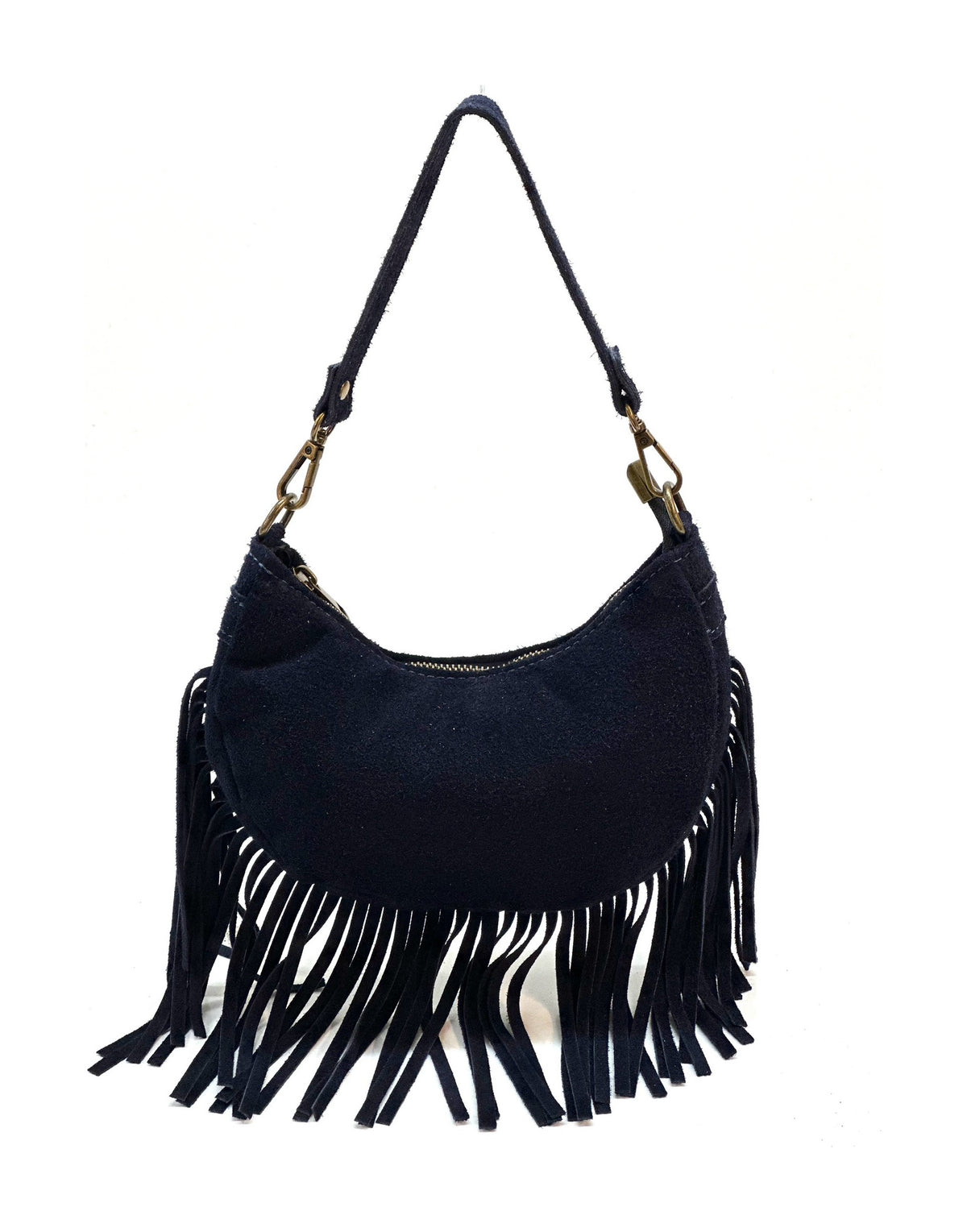 HE1138 Navy Fringe Suede Hobo Bag