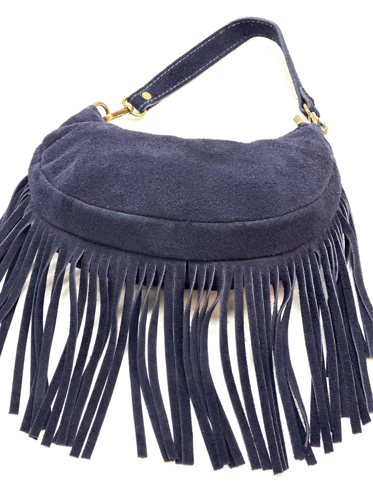 HE1138 Navy Fringe Suede Hobo Bag